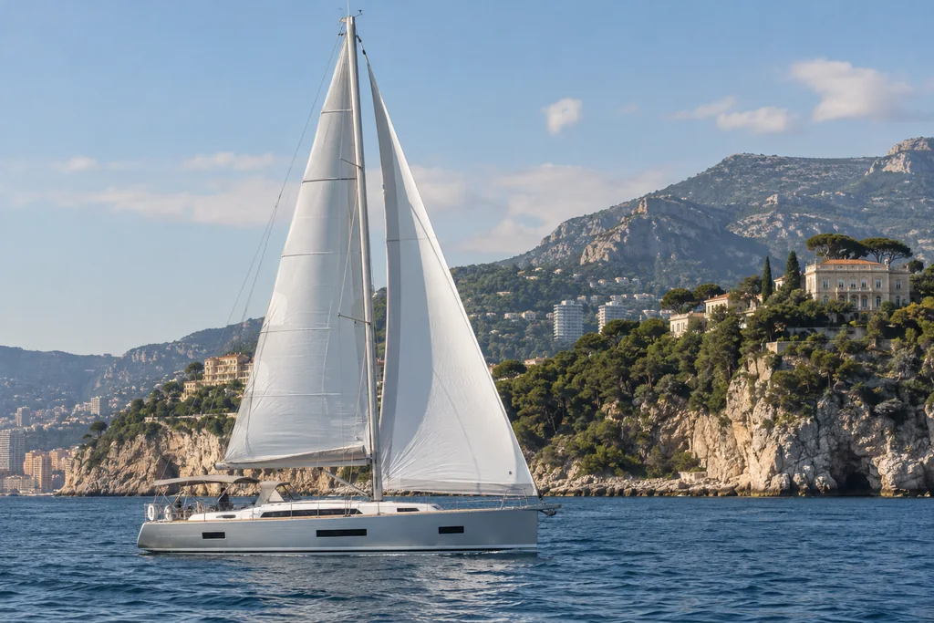 Voilier de croisière sous voiles sur la côte de Monaco