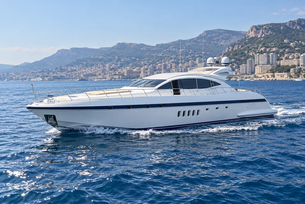 Mangusta 92 model on the Monaco coast